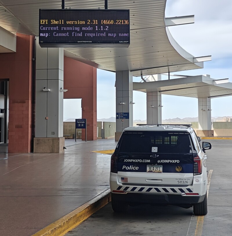 Airport sign fails to boot, officers already on the scene