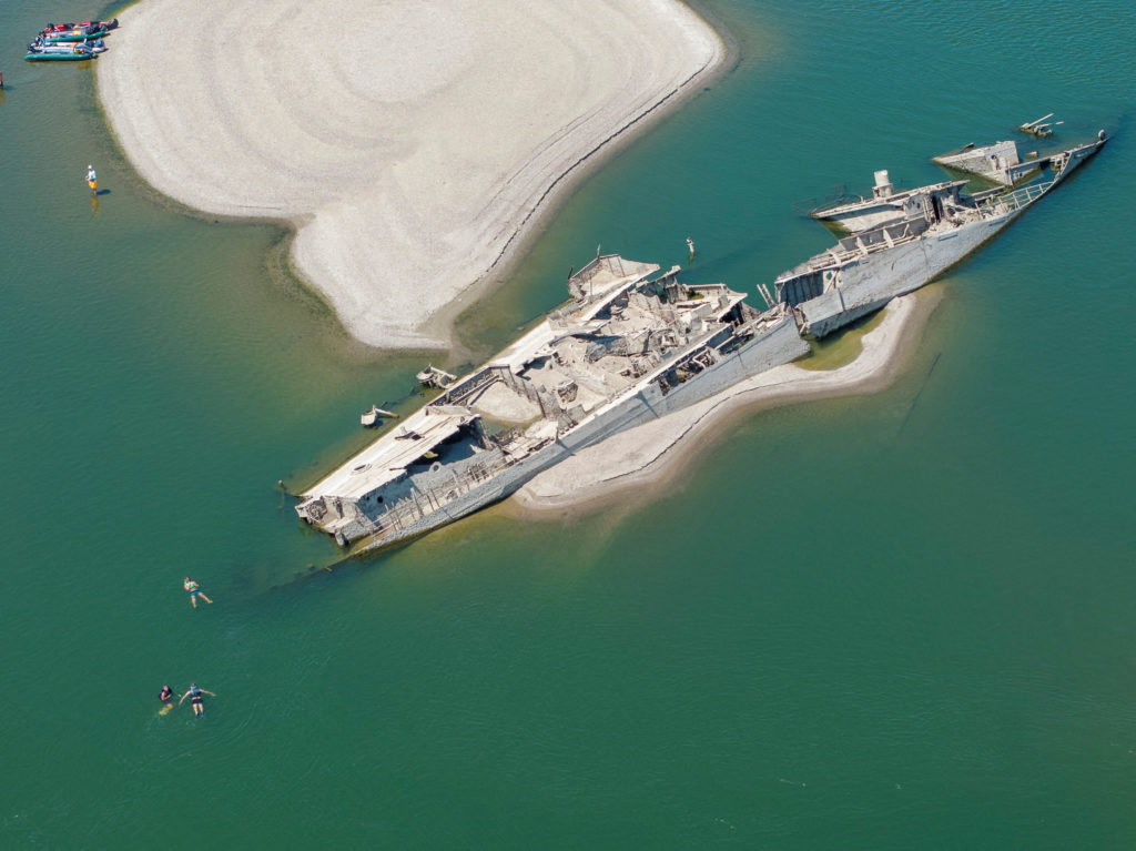 The Danube River's water is dropping so low that World War II ships are emerging