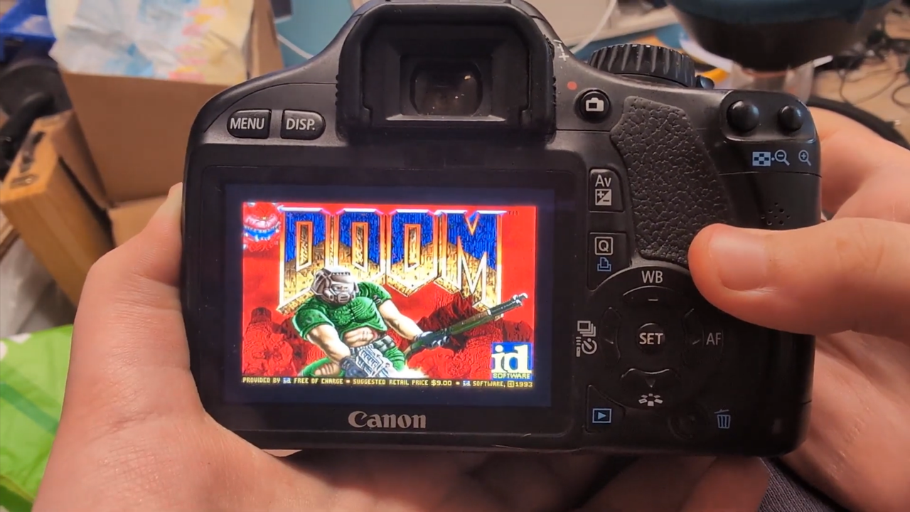 GitHub programmer ports playable Doom to DSLR camera with 3-inch TFT LCD display — Canon EOS 550D with open-source Magic Lantern firmware uses camera's button as controls, even plays sound