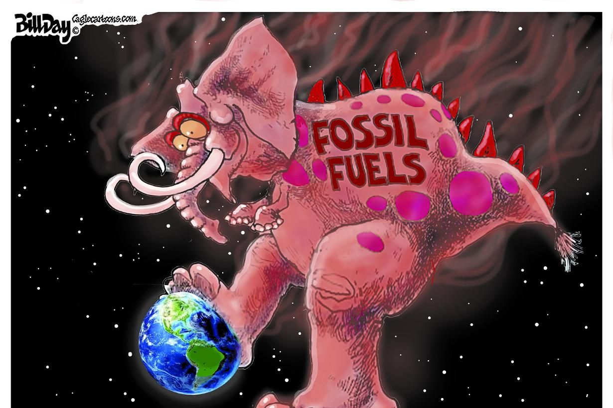 Fossil fuels creature crushes earth