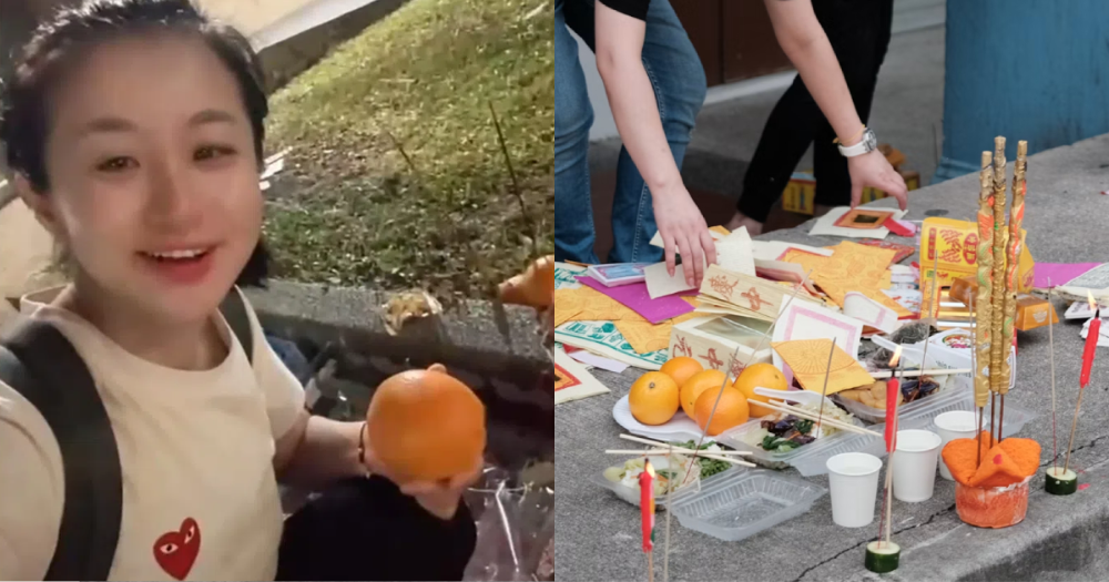 Woman films herself picking up Hungry Ghost Festival offerings, says fruits expensive in S’pore