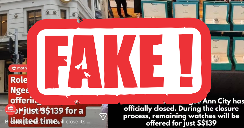 Fake Mothership account promotes bogus S$139 Rolex watches