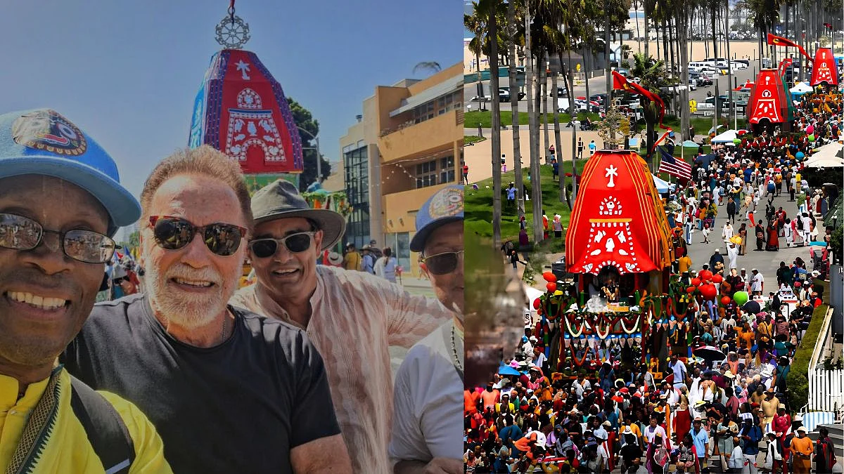 The Terminator Actor Arnold Schwarzenegger Joins ISKCON's Rath Yatra In Los Angeles; His Selfie In Front Of Chariot Goes Viral
