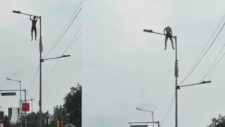'Want to meet Suvendu babu': Man climbs lamp post, performs stunts for 40 minutes