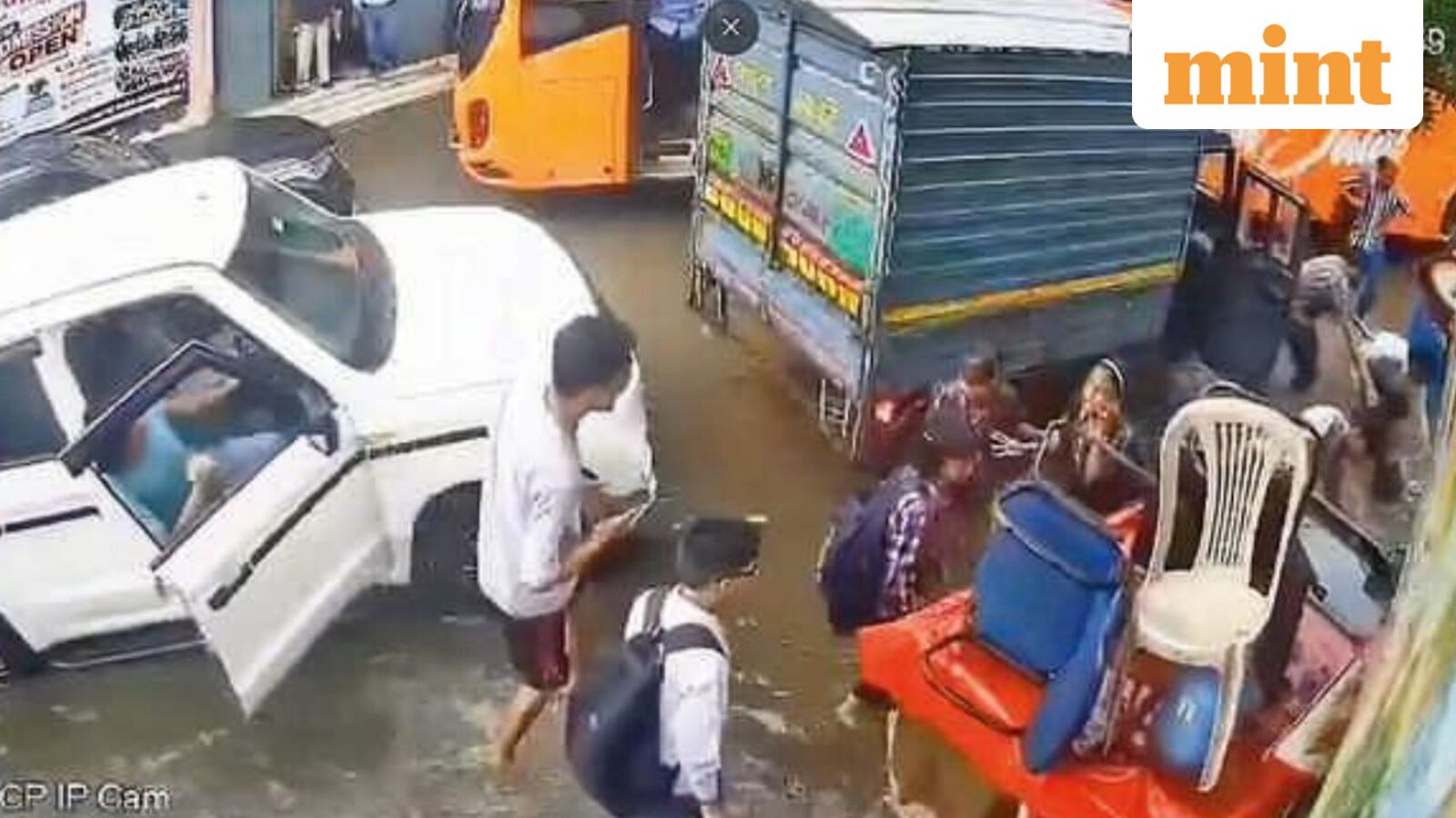 Video: Three schoolchildren fall into hidden drain amid Delhi rain, rescued by locals