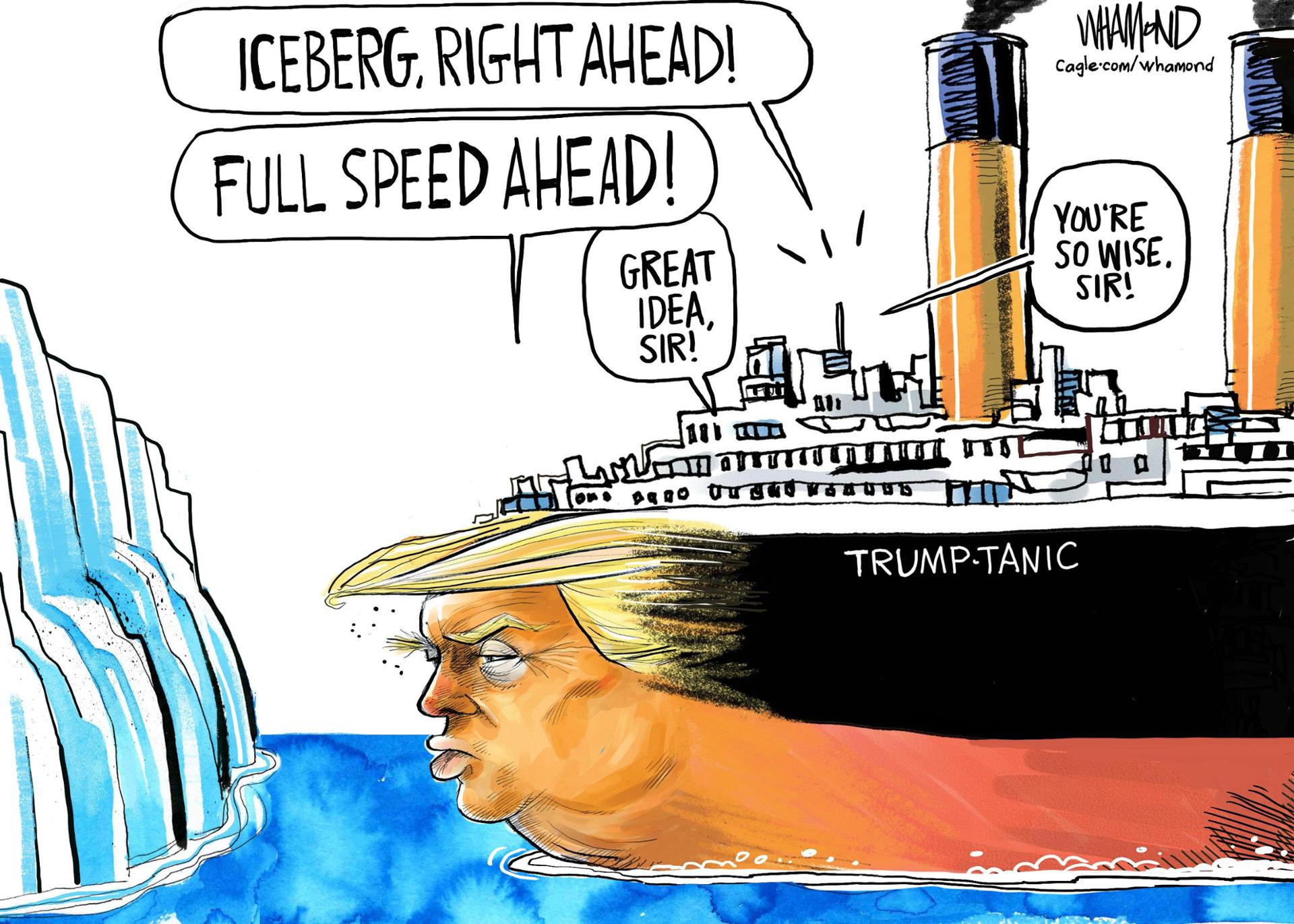 Trump Titanic heading toward iceberg