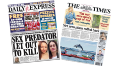 The papers: 'Sex predator let out to kill' and 'net zero plans rolled back'