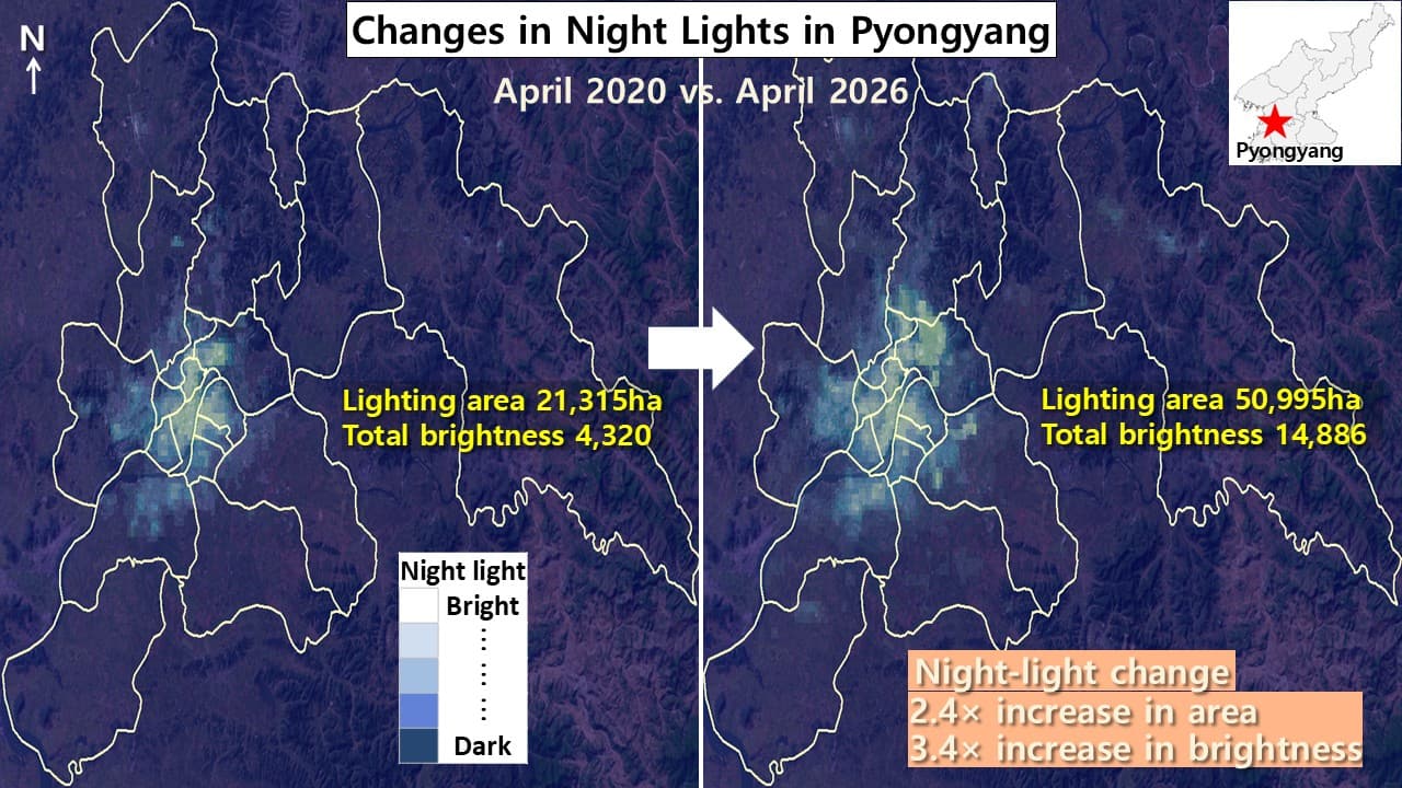 Satellite images show Pyongyang glowing, outskirts dark