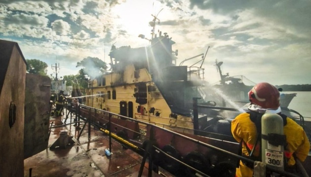Russian drone strikes civilian tugboat, causing fire
