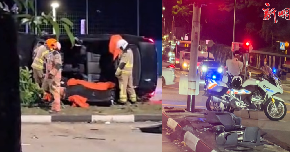 Man, 38, dies after car hit traffic light, tree, road divider & overturned in Hougang