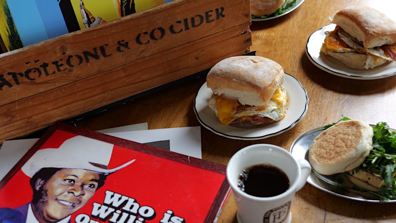 Get brekkie rolls and free coffee at The Pinny’s pool room record fair