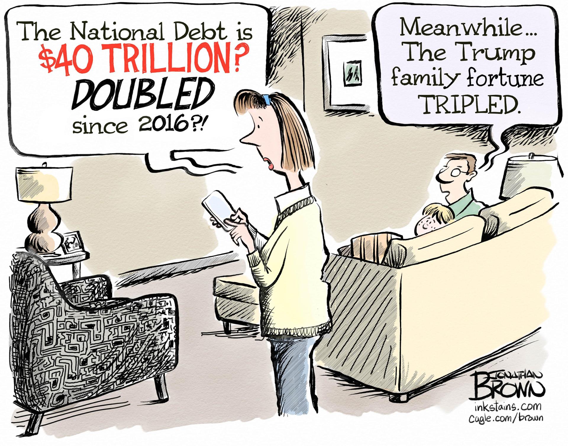 National debt doubles while Trump fortune triples