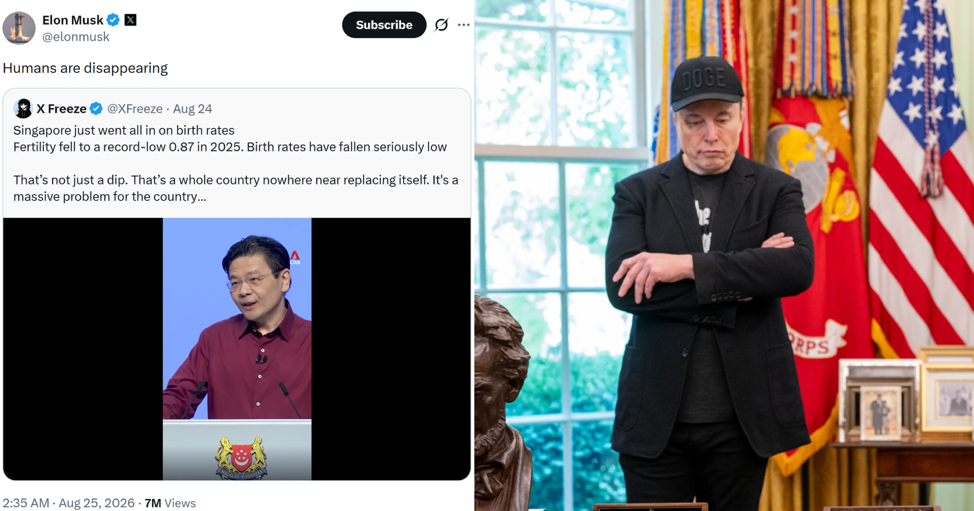 Elon Musk responds to 2026 National Day Rally: 'Humans are disappearing'