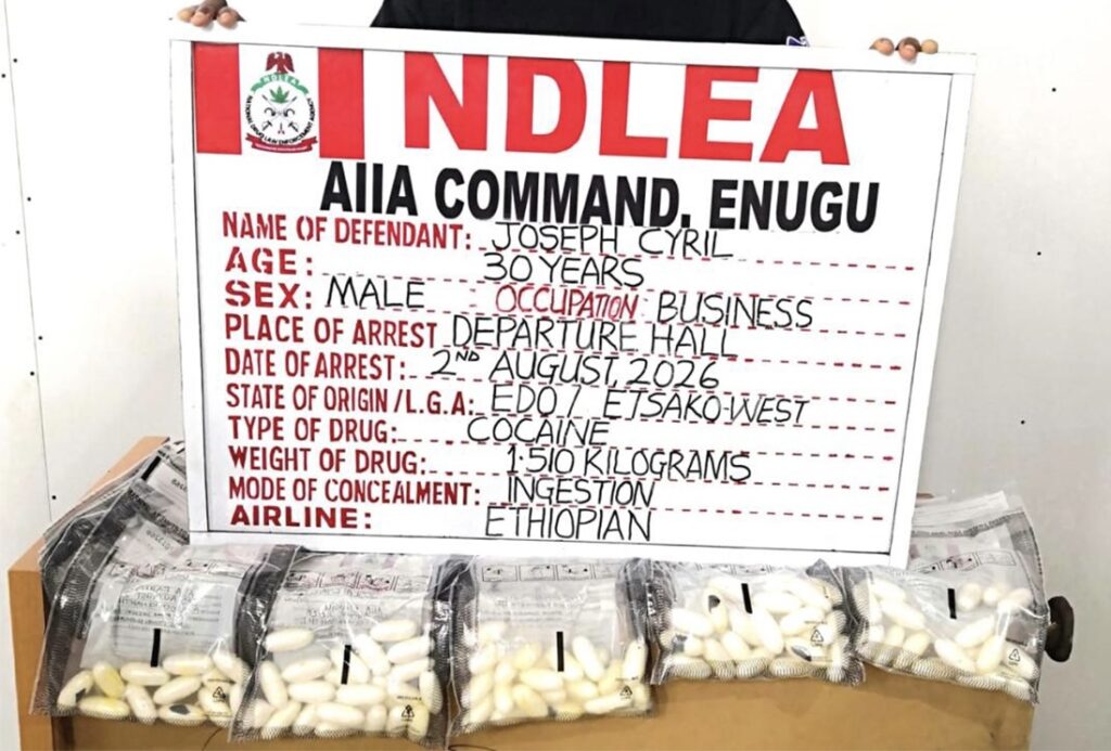 NDLEA arrests Italy-based businessman with ‘98 wraps of cocaine’ in Enugu