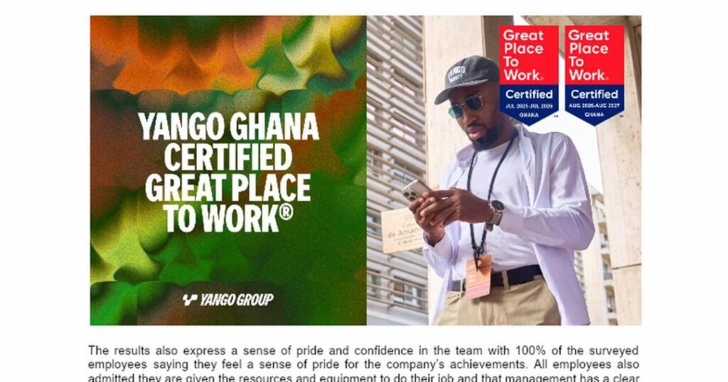 Yango Ghana earns Great Place to Work Certification for 2026