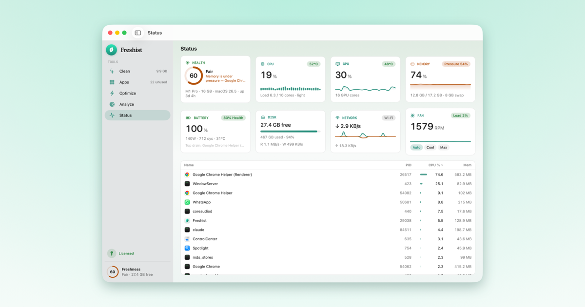 Freshist Earns a 58.28 Proof of Usefulness Score by Building a Subscription-Free, Native macOS Cleaner