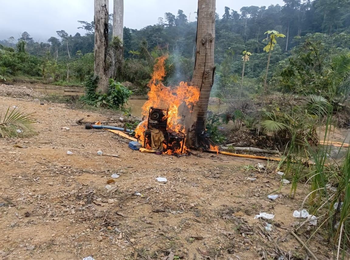 Military, Forestry Commission team destroy illegal mining equipment at Krokosua Hills Reserve