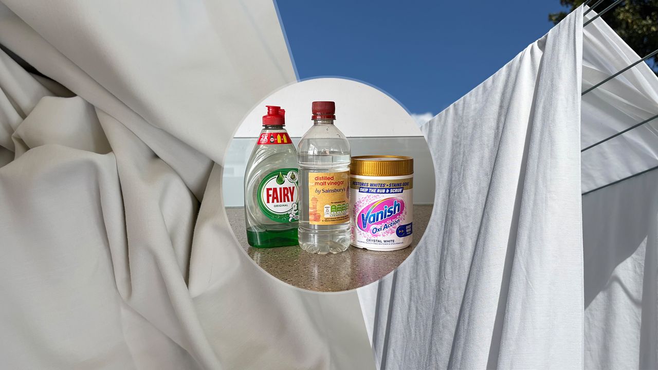 I restored my graying bed sheets back to bright white using this simple 2-step soak