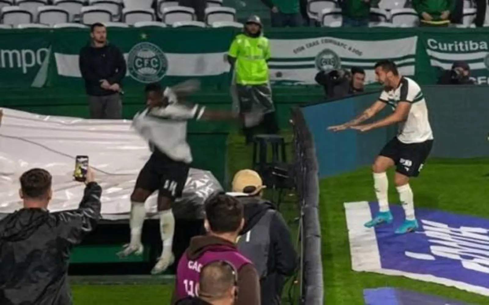 Brazilian player leaps into tunnel in joy over goal