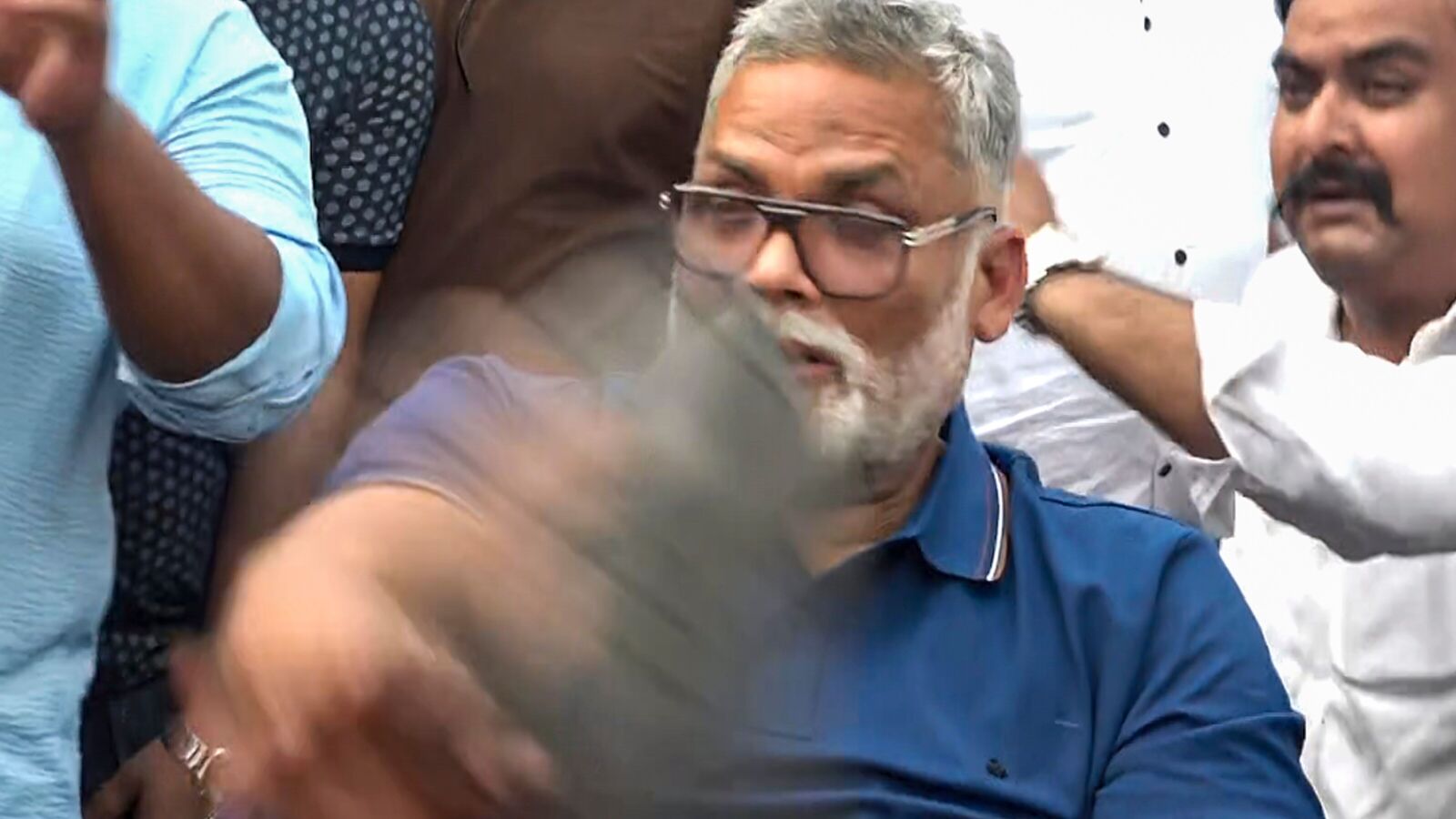 Slipper hurled at Pappu Yadav during press conference as MP defends Ram temple donation skit