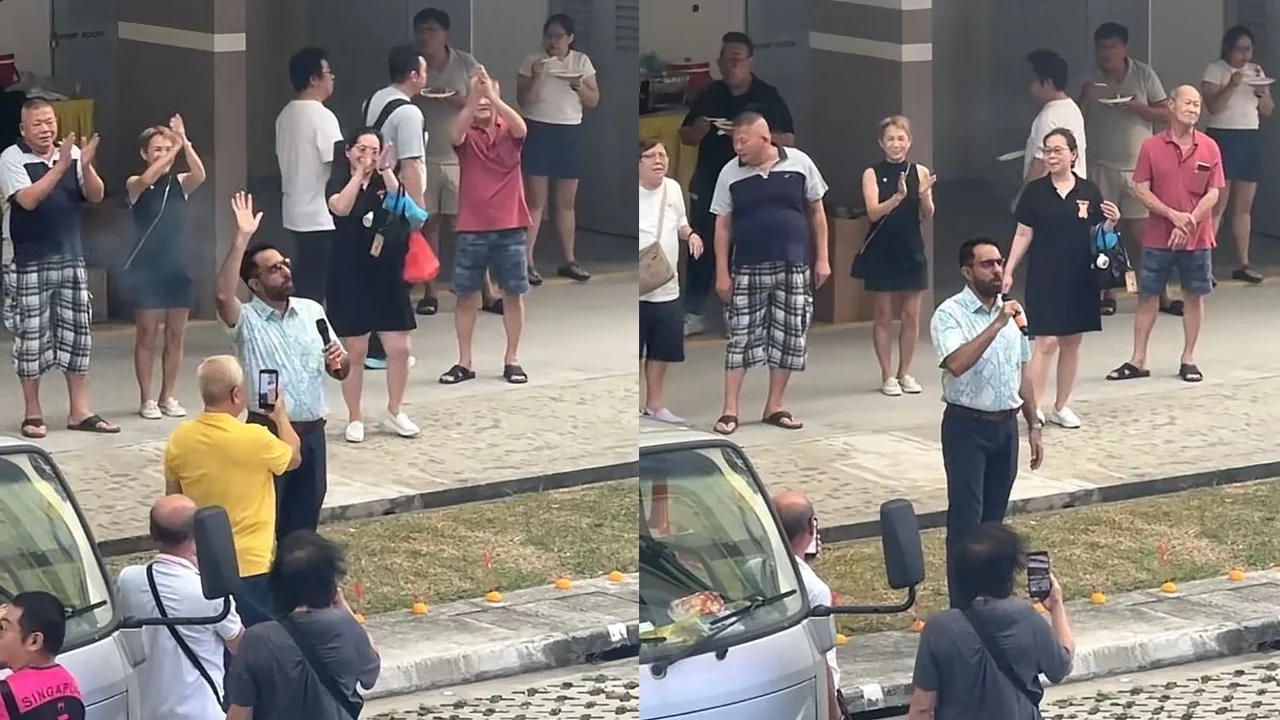 Singaporeans cheer WP Chief Pritam Singh singing Ai Piah Jia Eh Yia at Hungry Ghost Month celebration at Bedok Reservoir Road