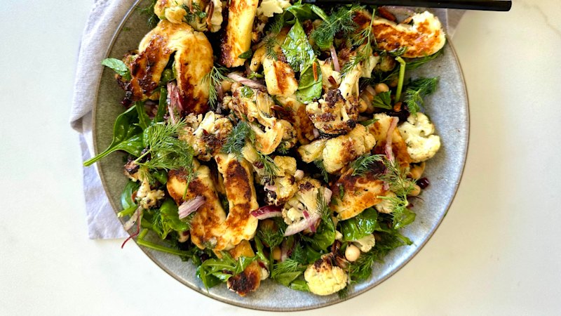 Sarah Pound’s roasted cauliflower, chickpea and golden halloumi salad