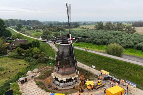 Dutch raise windmill in rare operation