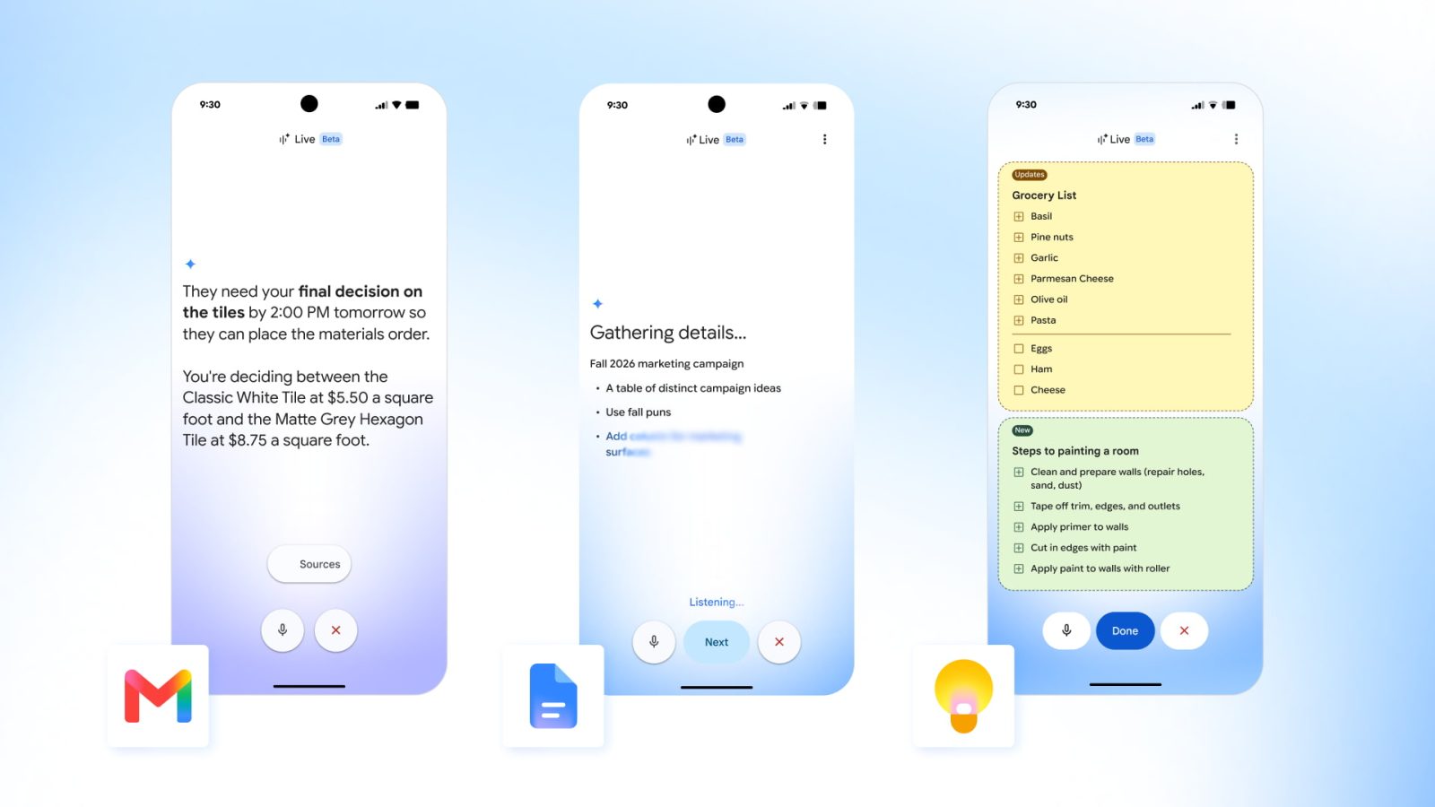 Google rolling out Gmail Live, Docs Live, and Keep Live
