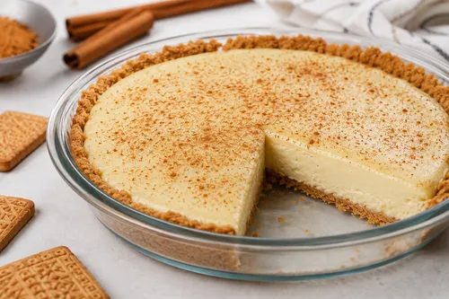 No-bake milk tart recipe with a biscuit base and creamy cinnamon custard