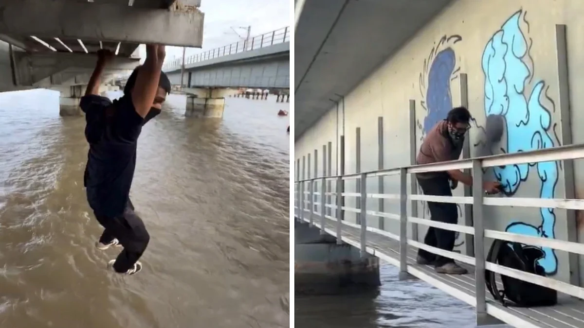 Viral Video Shows Youth Performing Dangerous Stunts, Drawing Graffiti At Bhayandar Creek Railway Bridge; Railways Respond