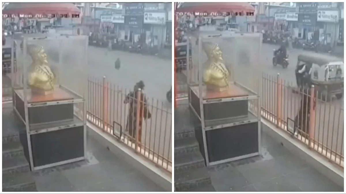 WATCH: Woman Throws Chappal & Stones At Chhatrapati Shivaji Maharaj Statue In Pune; Locals Hand Her Over To Police