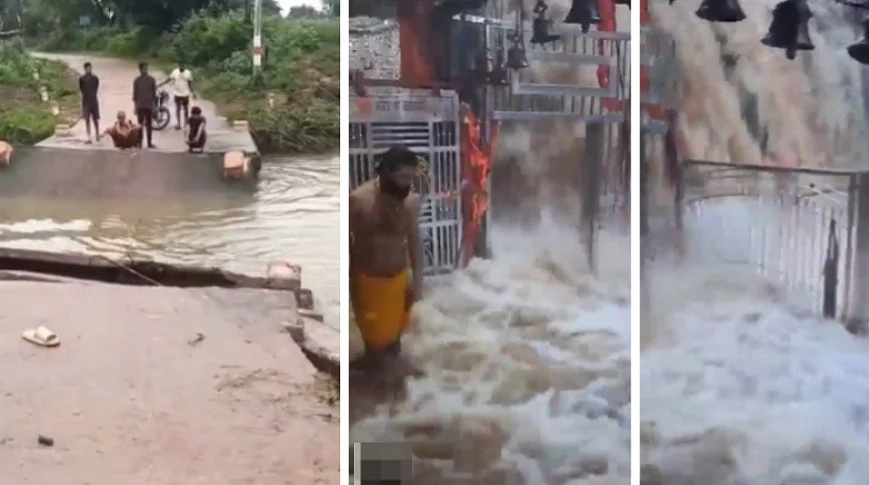 Heavy Rain Breaks Culvert In MP's Chhatarpur; Floods Jatashankar Temple With Knee-Deep Water — VIDEO