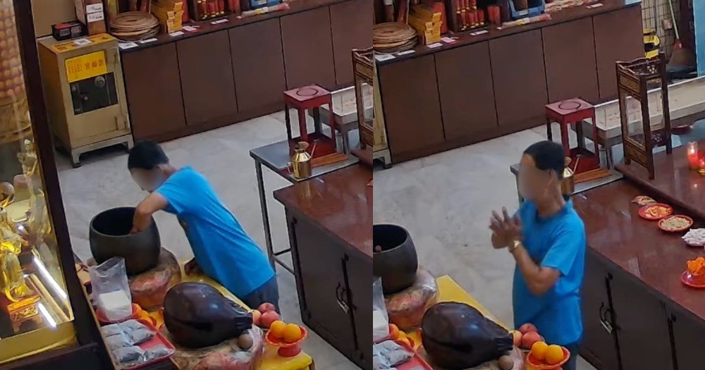 Man, 77, allegedly steals money from donation bowl at S'pore temple, bows to statue before leaving