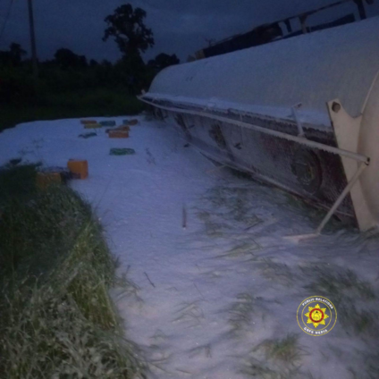 GNFS rescues two after fuel tanker overturns in Tamale