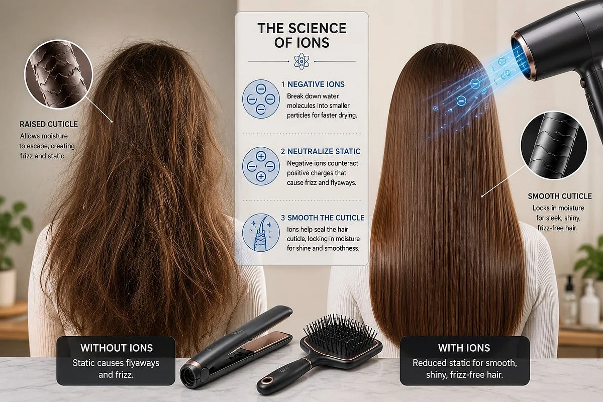 Why ionic hair tools tame frizz: The static science