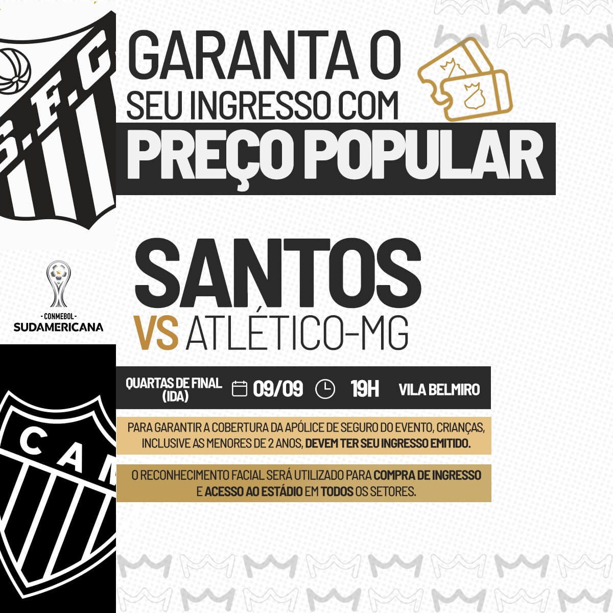 Santos FC v Atlético Mineiro: Sudamericana tickets at Vila