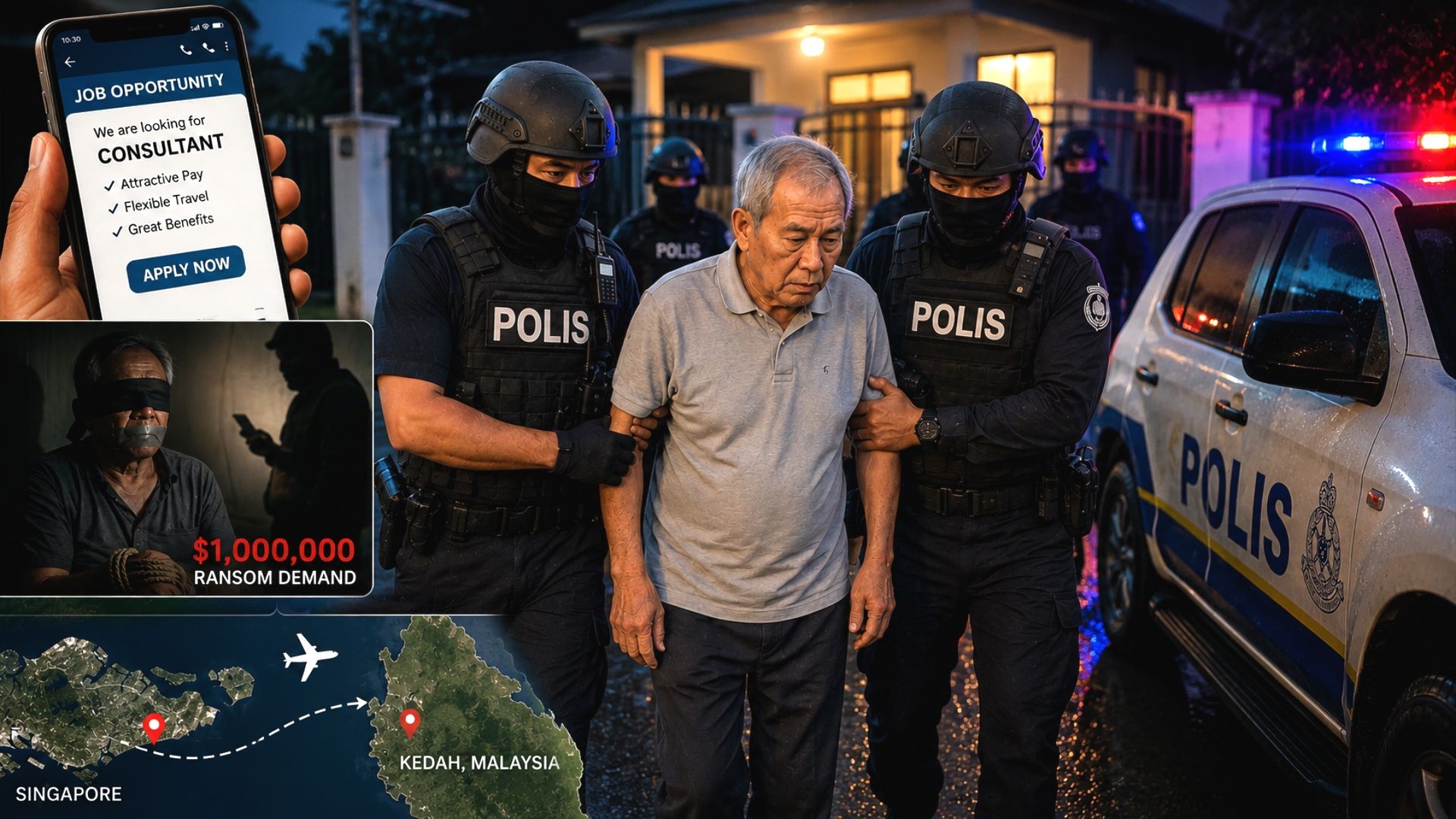 SPF: 72 y/o Singaporean man gets rescued after being abducted in Malaysia, lured by job offer; kidnappers demanded S$1M ransom