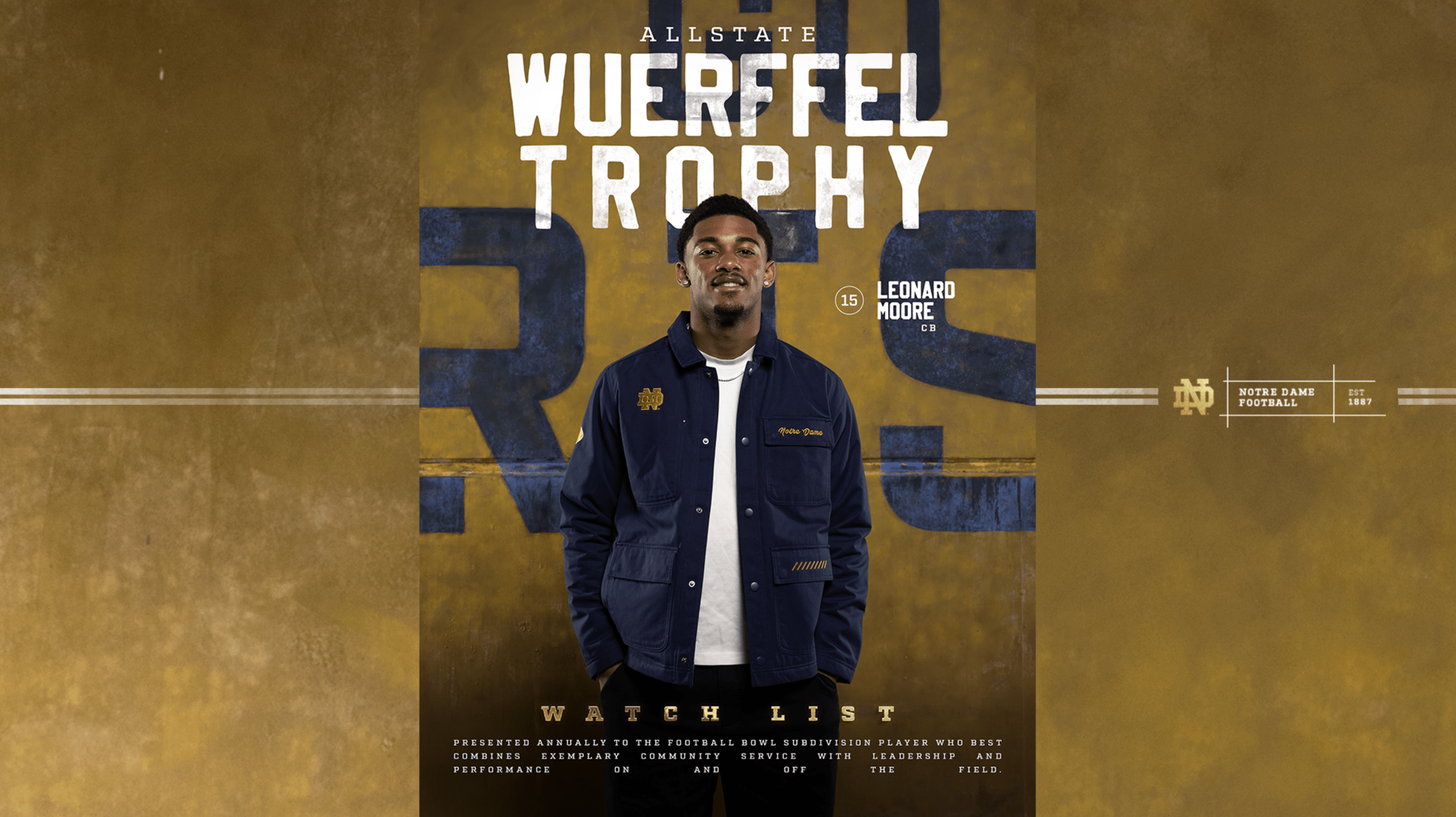 Notre Dame CB Leonard Moore Selected to Allstate Wuerffel Trophy Watch List