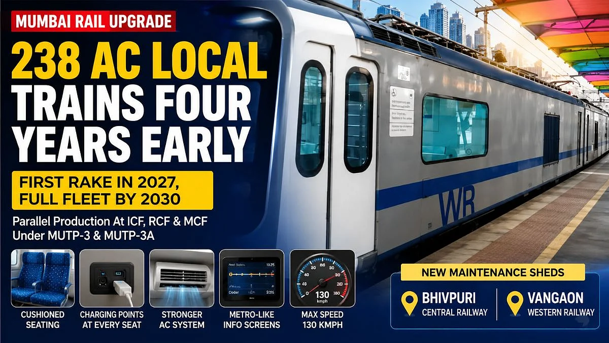 Mumbai To Get 238 New AC Local Trains 4 Years Early, First Rake Expected In 2027
