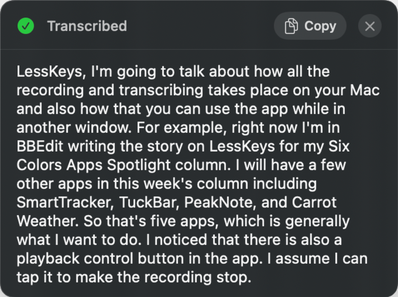 App report: Talk back and track on a Mac