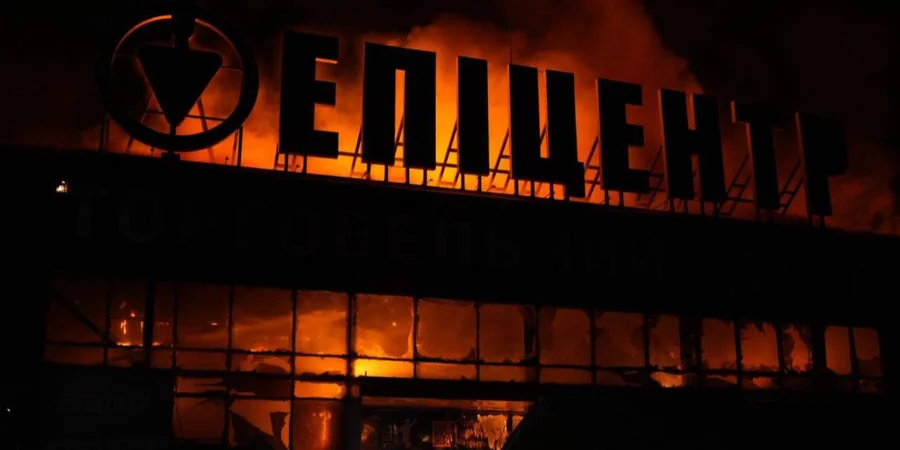 Russian drone strike completely destroys Epicentr shopping center in Zaporizhzhia