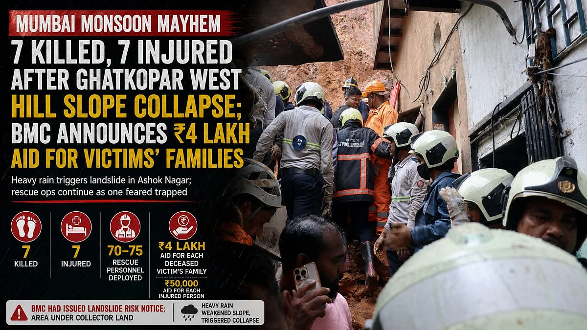 Mumbai Monsoon Mayhem: 7 Killed, 7 Injured After Ghatkopar West Hill Slope Collapse; BMC Announces ₹4 Lakh Aid For Victims’ Families | VIDEO
