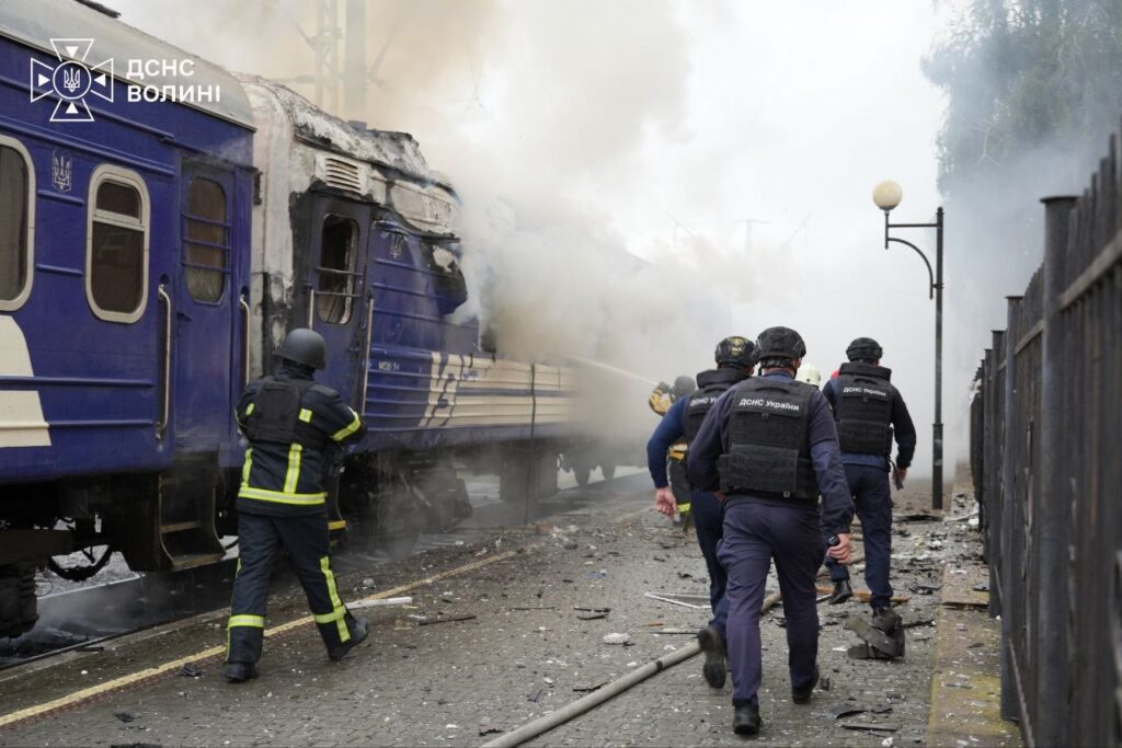 Russia strikes passenger train near Polish border as drone swarms reach deeper into western Ukraine