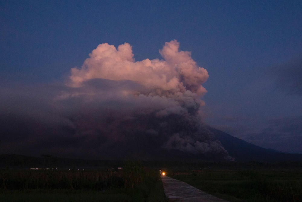 Mount Semeru erupts three times, spews ash up to 1,000 metres