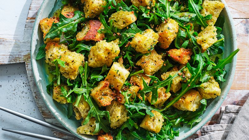 Adam Liaw’s rocket salad with garlic croutons