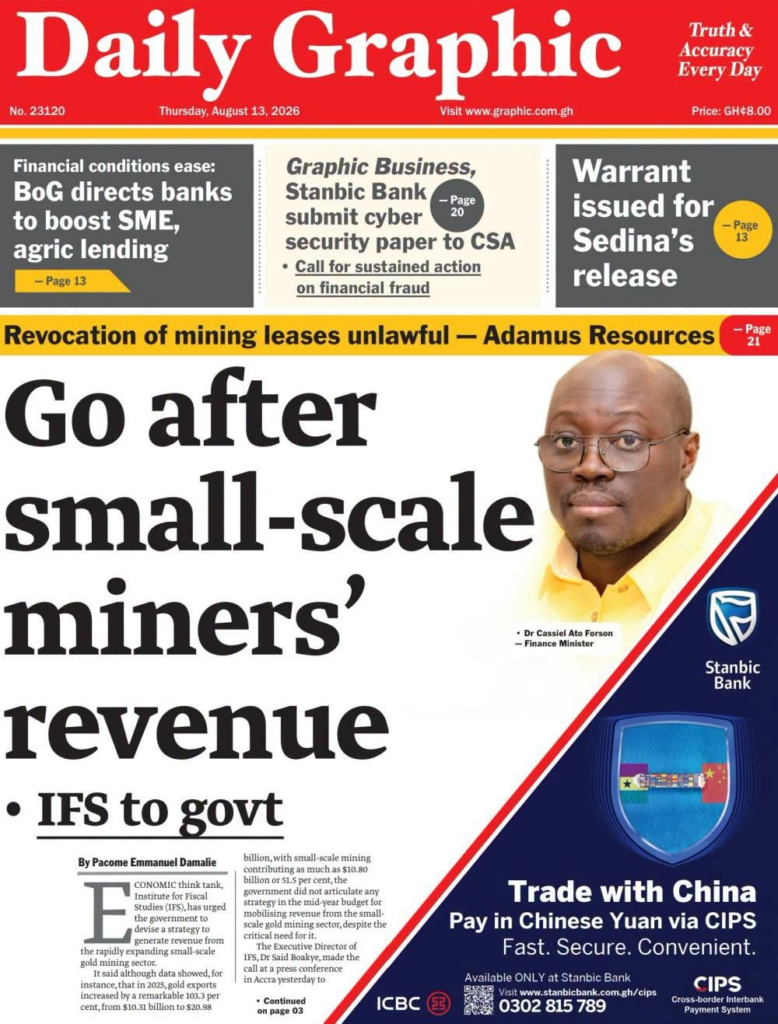 Newspaper headlines: Thursday, August 13, 2026