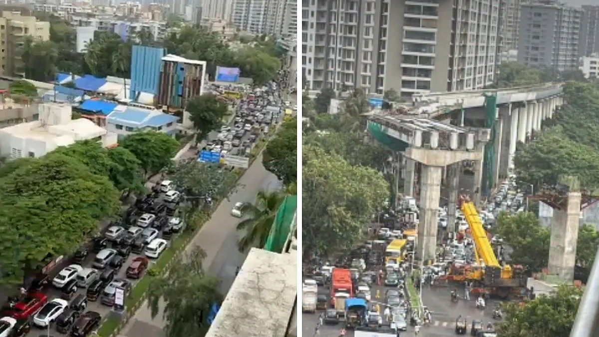 Mumbai Metro Construction Crane Breaks Down At Juhu Circle, Triggers Massive Traffic Backlog - VIDEO