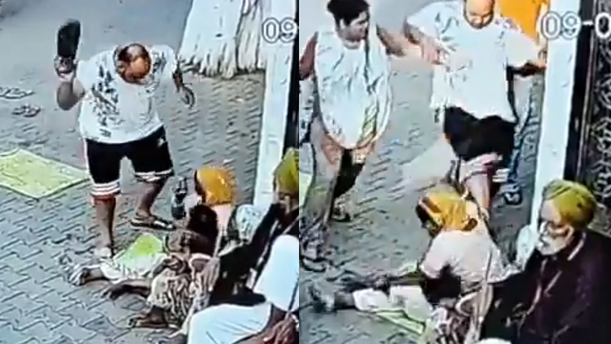 Caught On Cam: Female Beggar Hit With Slippers, Kicked After Her Toddler Touches Man's Bike Outside Kapurthala Temple; Accused Booked