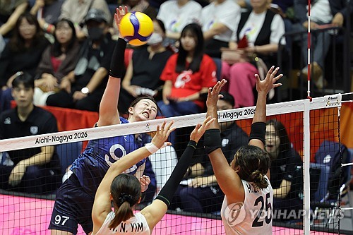 (Asiad) Volleyball captain Kang So-hwi overcomes fear of injury to find rhythm in Asiad opener