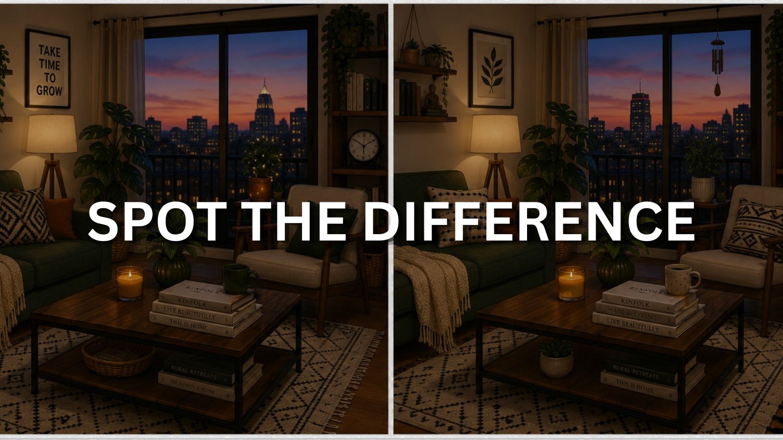 Find 8 differences in this warm and inviting living room — your 60 seconds start now
